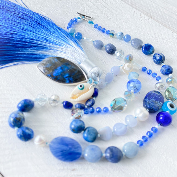 夏の海　ラピスラズリ　ネックレス　ブルーラブラドライト　　真珠　青 1枚目の画像