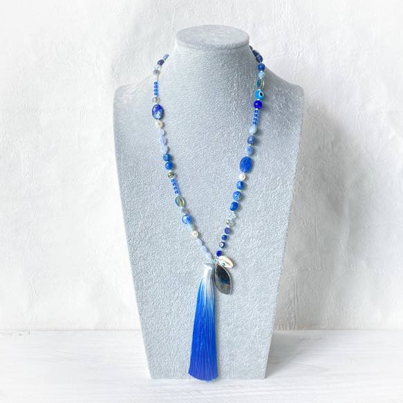 夏の海　ラピスラズリ　ネックレス　ブルーラブラドライト　　真珠　青 2枚目の画像
