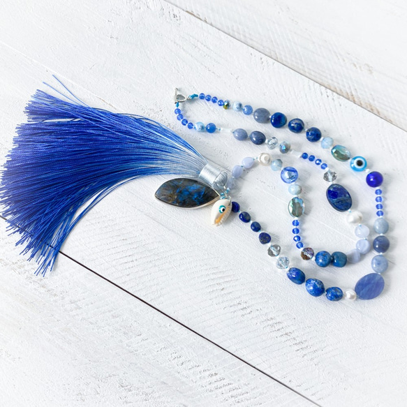 夏の海　ラピスラズリ　ネックレス　ブルーラブラドライト　　真珠　青 4枚目の画像
