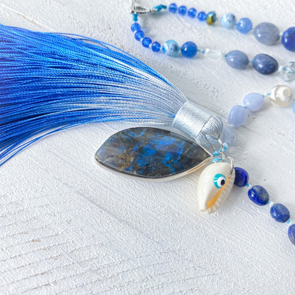 夏の海　ラピスラズリ　ネックレス　ブルーラブラドライト　　真珠　青 5枚目の画像