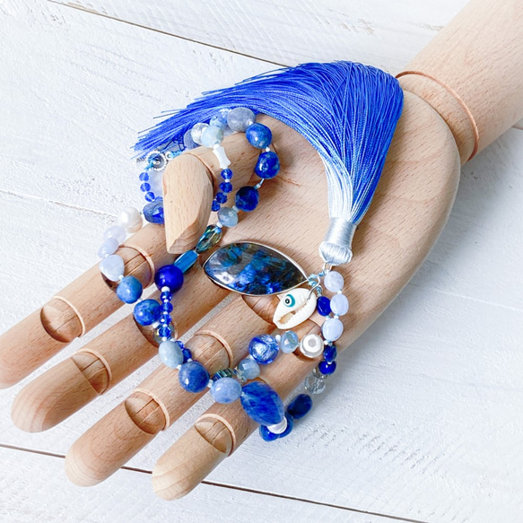 夏の海　ラピスラズリ　ネックレス　ブルーラブラドライト　　真珠　青 6枚目の画像