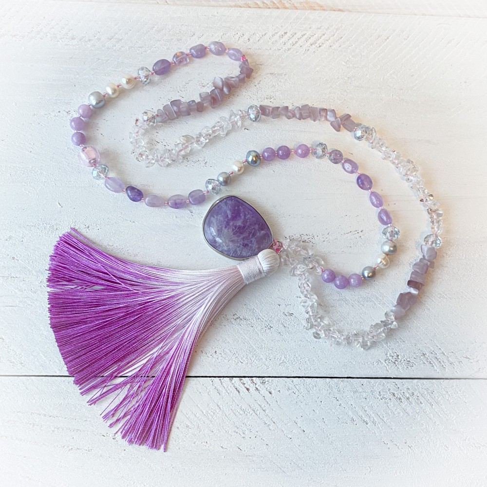 葡萄の氷　アメジスト　ロング　ネックレス　水晶　真珠　かき氷