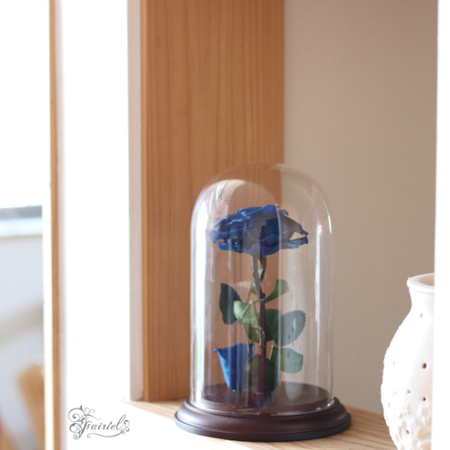 ガラスドーム 一輪の青いバラ ブルーローズ プリザーブド