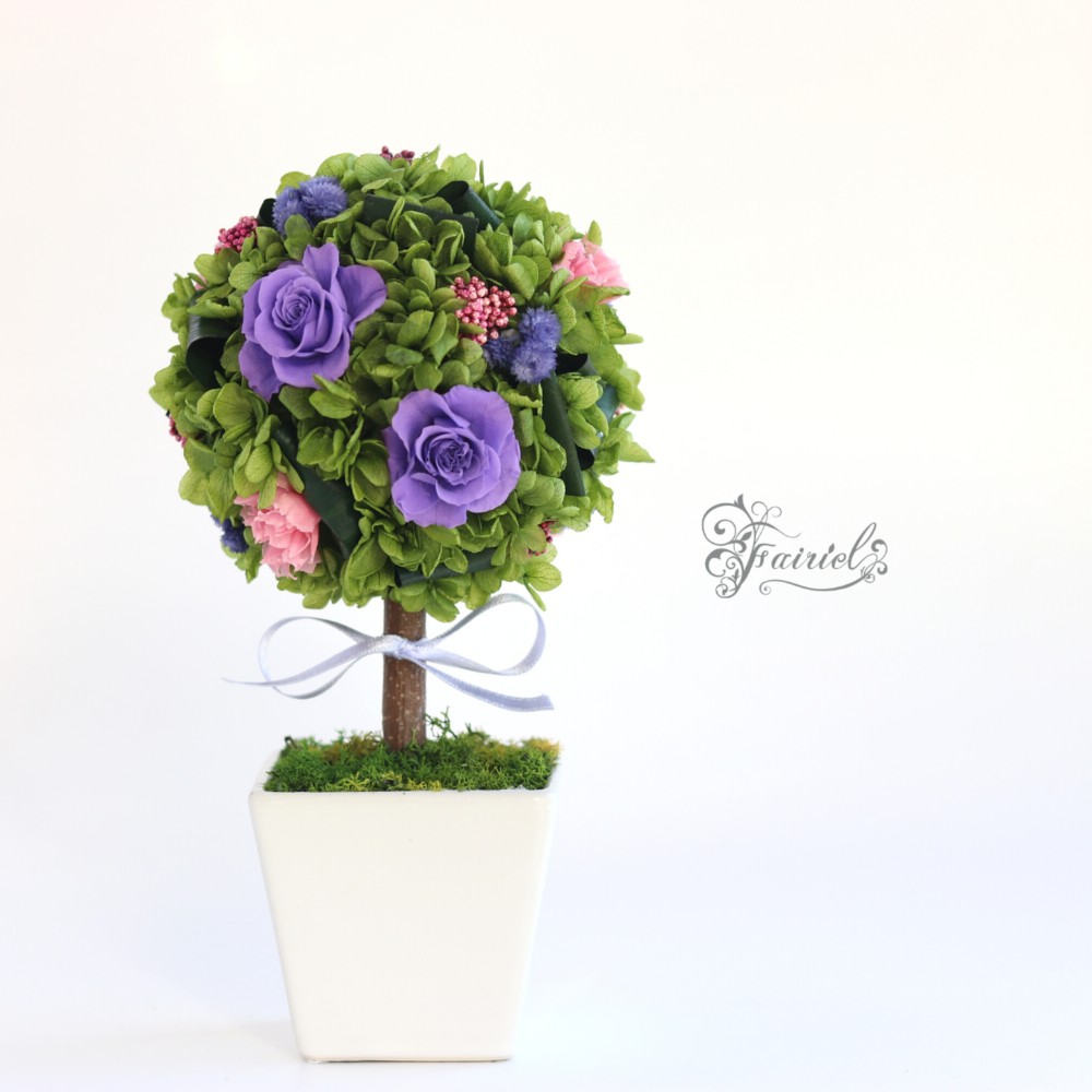 プリザーブドフラワー　トピアリー　紫　パープル　おしゃれギフト【ラッピング・メッセージカード無料】