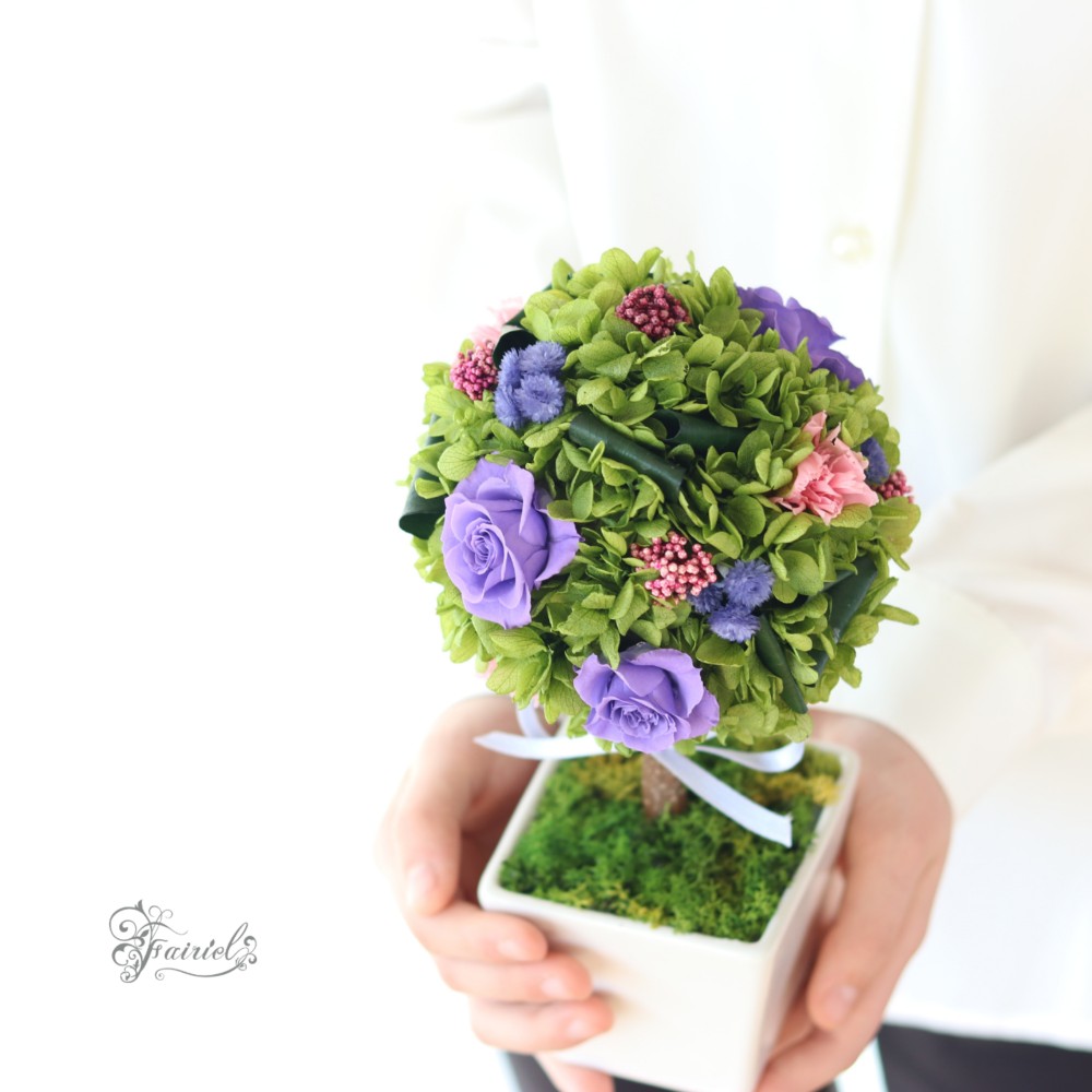 プリザーブドフラワー　トピアリー　紫　パープル　おしゃれギフト【ラッピング・メッセージカード無料】