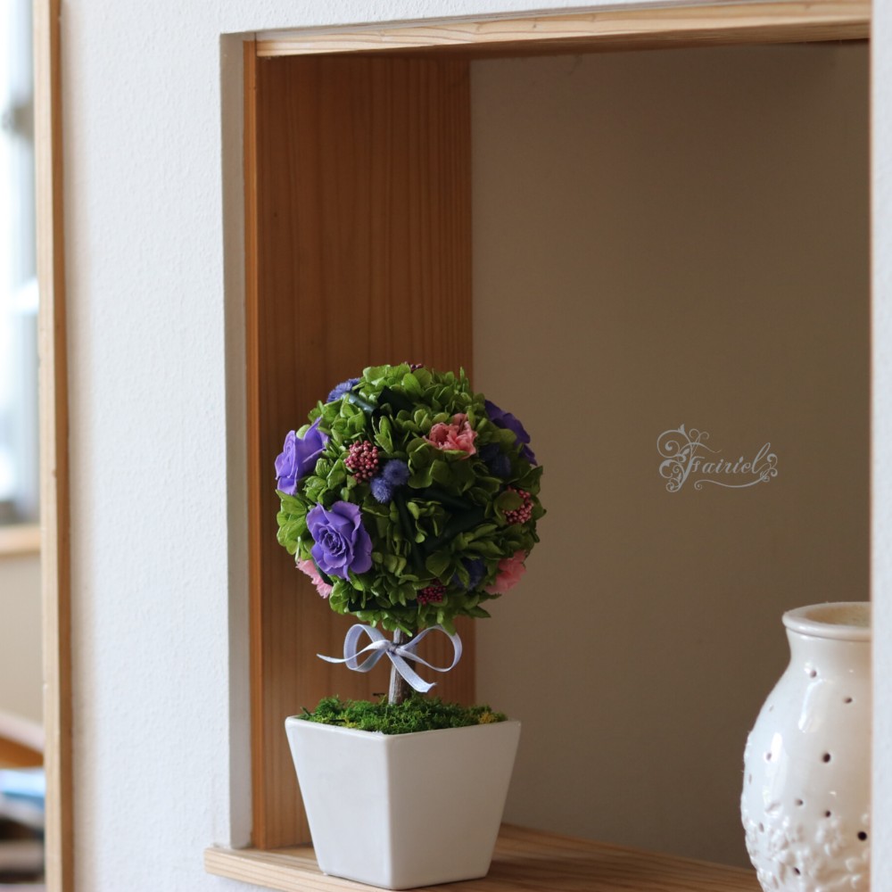 プリザーブドフラワー　トピアリー　紫　パープル　おしゃれギフト【ラッピング・メッセージカード無料】