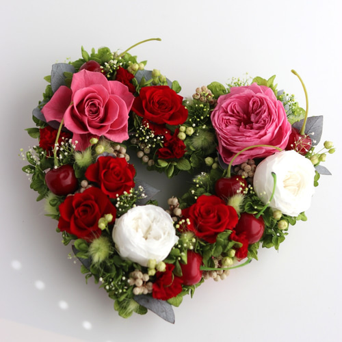 プリザーブドフラワー リース ハートのリース ピンク【ラッピング