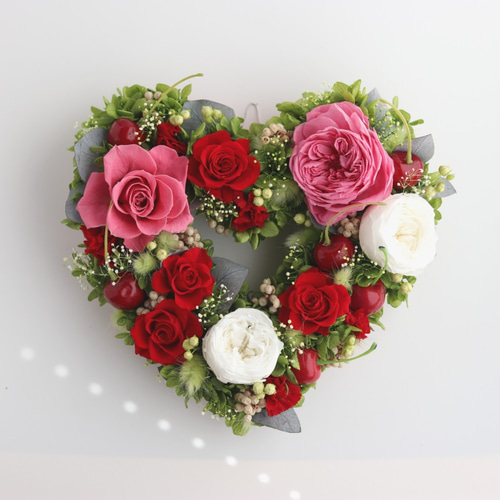 プリザーブドフラワー リース ハートのリース ピンク【ラッピング