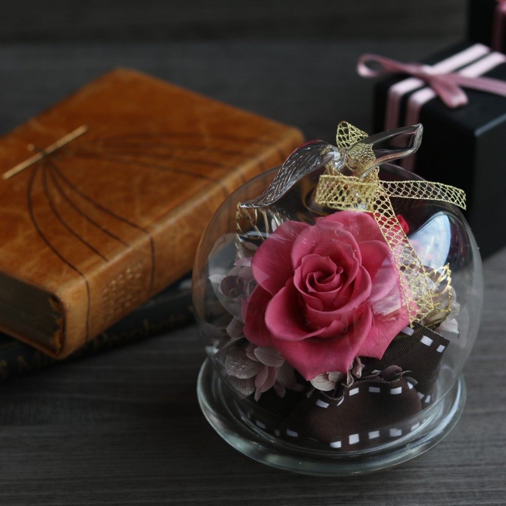 おしゃれ ガラスドーム プリザーブドフラワーギフト クリスマス【ラッピング・