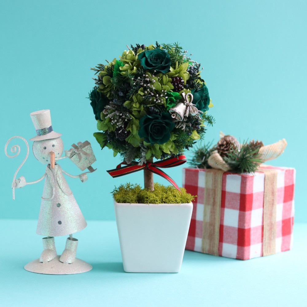 【ギフトラッピング・メッセージカード付き】プリザーブドフラワー アレンジメント 専門店 トピアリー 緑 バラ