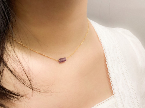 簡約紫水晶圓柱項鍊 成熟貴氣 日常搭配 第1張的照片