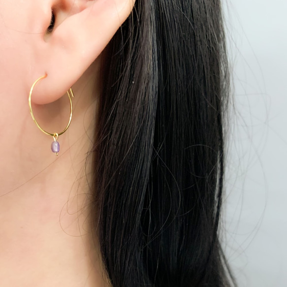 簡約切面紫水晶耳圈耳環 日常/約會穿搭推薦 簡約時尚 第4張的照片