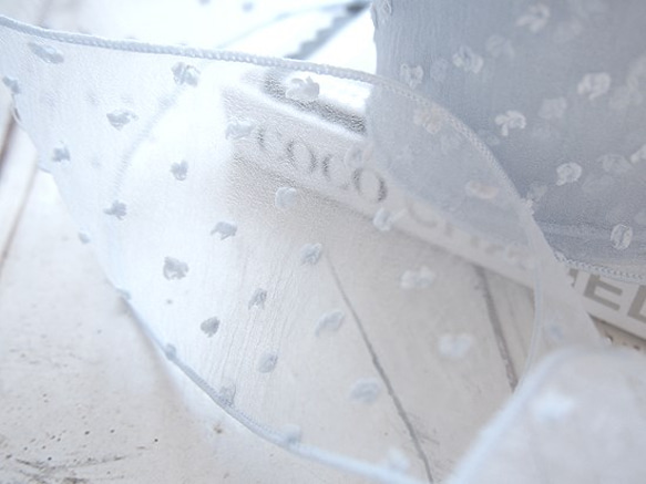 広幅オーガンジー　ピコットドットリボン　ベビーブルー 2枚目の画像