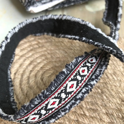 オルテガ柄織り フリンジリボン　デニムブラック 2枚目の画像