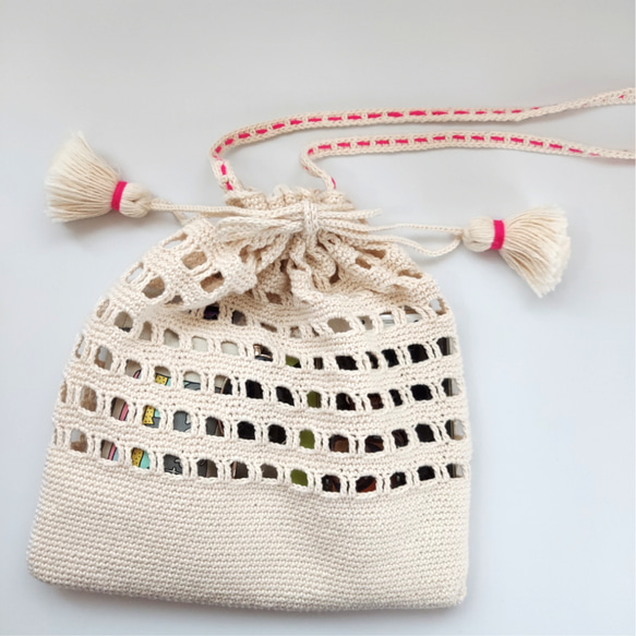 【 GROTTO 】ピンク  ／  ネットバッグ,ワンショルダー,コットン編み,夏アイテム 3枚目の画像