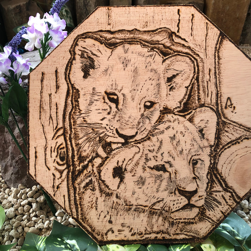 ウッドバーニングアート　ライオンの子供 ウッドバーニング ライオンの子 その他インテリア雑貨 yaya88v 通販