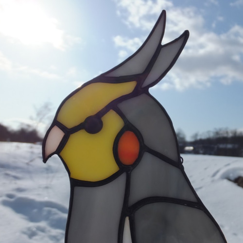 受注制作】ステンドグラス オカメインコ サンキャッチャー 【鳥 小鳥  