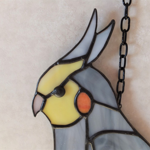受注制作】ステンドグラス オカメインコ サンキャッチャー 【鳥 小鳥  
