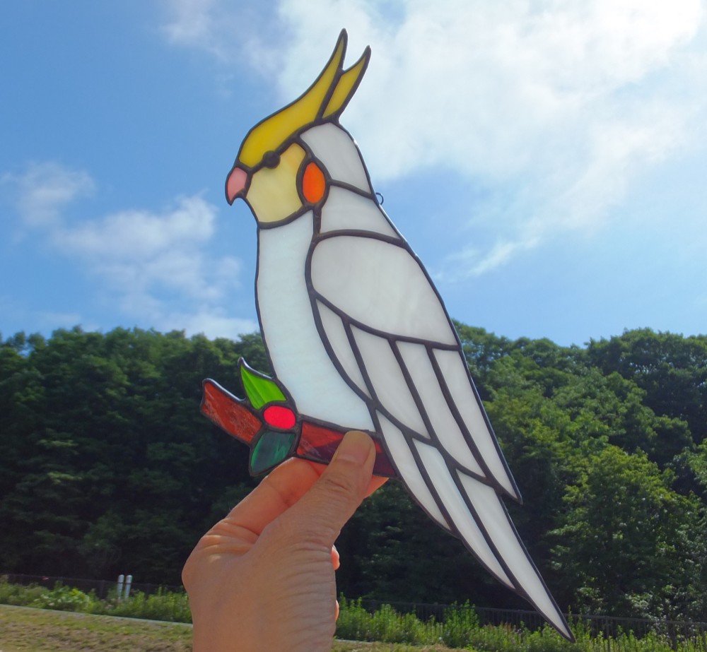 ベネチアングラスの置き物 2羽の鳥 フロストガラスコーティング