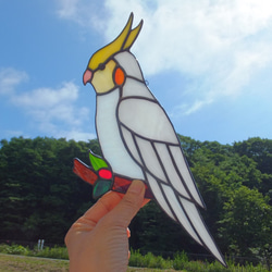 受注制作】ステンドグラス オカメインコ サンキャッチャー 【鳥
