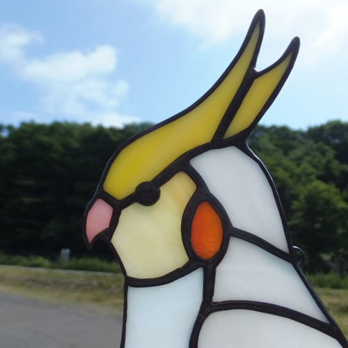 受注制作】ステンドグラス オカメインコ サンキャッチャー 【鳥 小鳥  