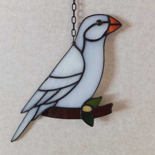 受注制作】ステンドグラス 文鳥 サンキャッチャー 【鳥 小鳥