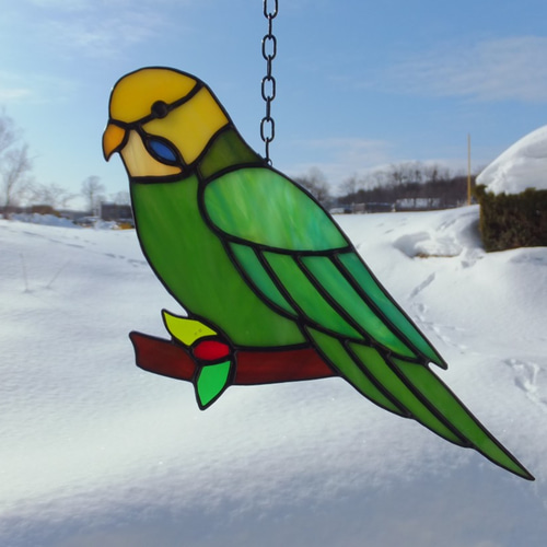 受注制作】ステンドグラス セキセイインコ サンキャッチャー