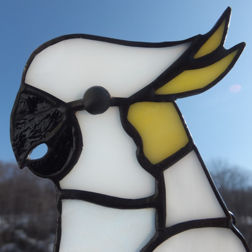 受注制作】ステンドグラス 白色オウム サンキャッチャー 匿名配送【鳥