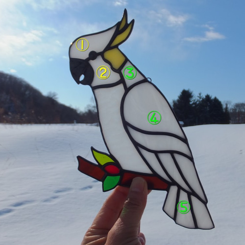 受注制作】ステンドグラス 白色オウム サンキャッチャー 匿名配送【鳥