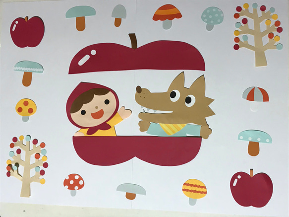 保育壁面 おおかみと赤ずきんちゃん タペストリー・壁掛け リエ0706