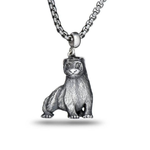フェレットネックレス、銀フェレット、フェレットジュエリー