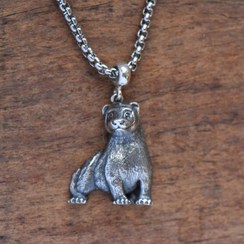 フェレットネックレス、銀フェレット、フェレットジュエリー