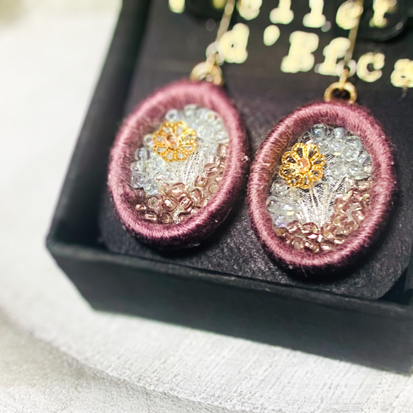 珊瑚と太陽｜刺繍ピアス❀イヤリング 3枚目の画像