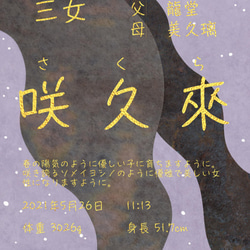 【和柄 和紙模様】日本の伝統文様の、一流書道家文字の命名書44 2枚目の画像