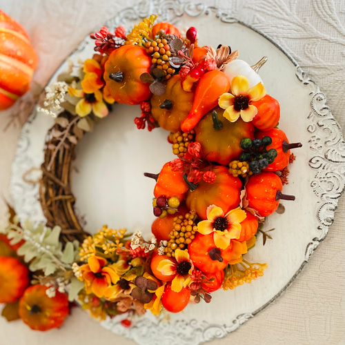 ハロウィン　三日月リース　フラワーリース ハロウィンほおずきとユーカリの三日月リース◎ リース ダーチャ