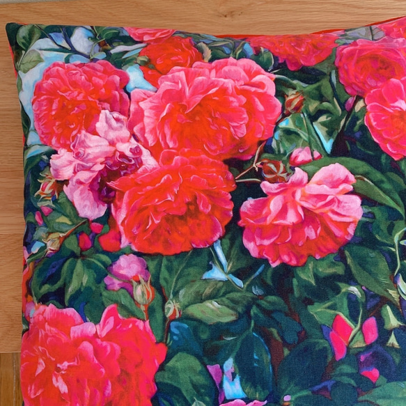 絵画のクッションカバー　45×45 「roses garden 」薔薇 5枚目の画像