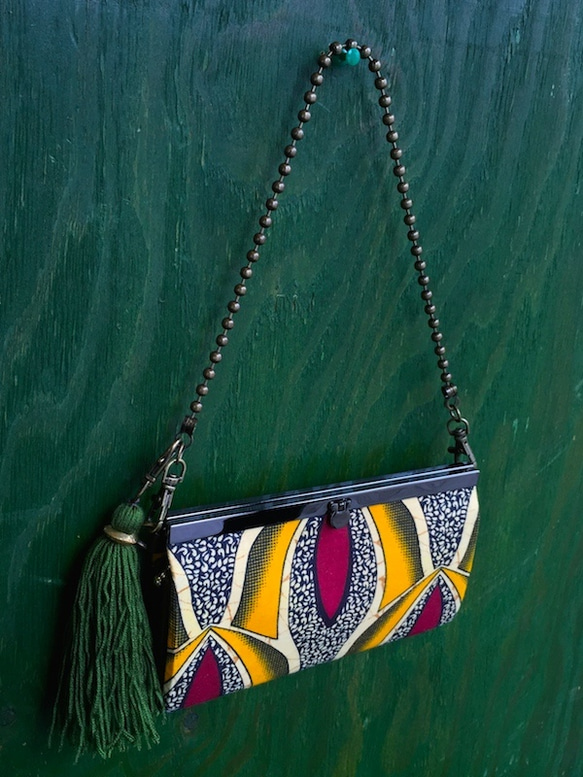 アフリカンパーニュ フリンジ付き ウォレットバッグ 2枚目の画像