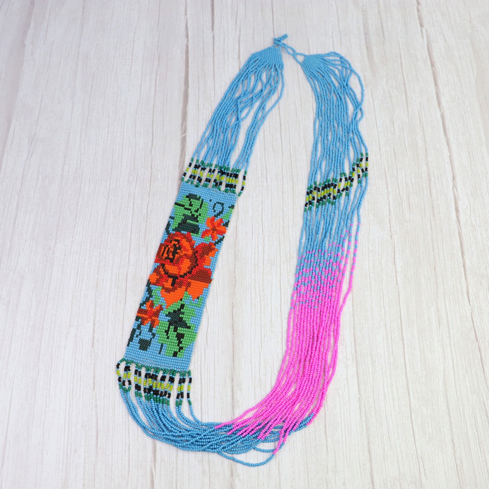 メキシコ手作り ビーズ フラワー ネックレス 02