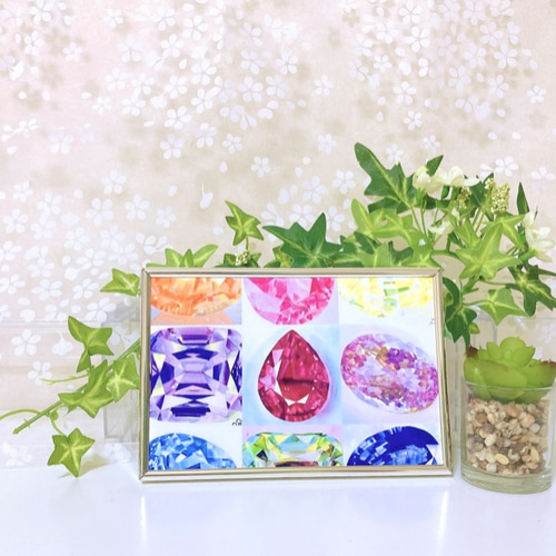 宝石アートフォトフレーム 9種の宝石たちを散りばめたポストカード置き