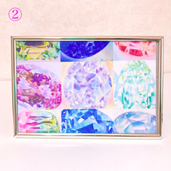 宝石アートフォトフレーム　9種の宝石たちを散りばめたポストカード置き型フレーム付　パープルサファイア、クンツァイトミント 3枚目の画像