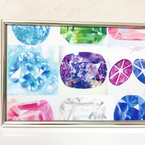 宝石アートフォトフレーム 9種の宝石たちを散りばめたポストカード置き