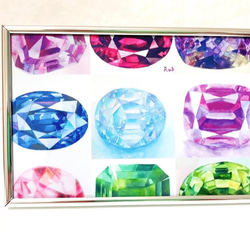 宝石アートフォトフレーム　9種の宝石たちを散りばめたポストカード置き型フレーム付　アクアマリン、ブルーサファイアetc 2枚目の画像