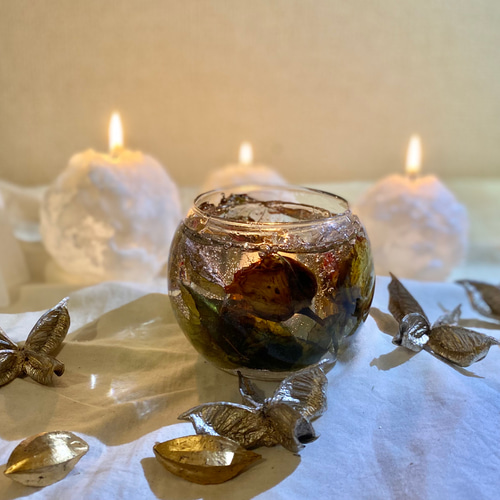 アンティーク風ドライローズのキャンドルホルダー ジェルワックス