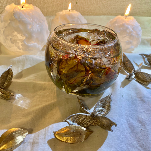 アンティーク風ドライローズのキャンドルホルダー ジェルワックス