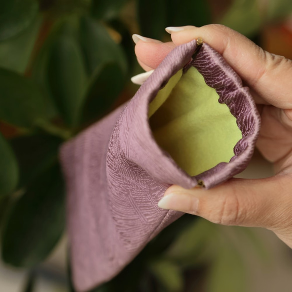 淺紫色葉子圖案和服眼鏡盒 太陽鏡盒 彈簧嘴袋 Ikuko Jibiki 製作 第6張的照片