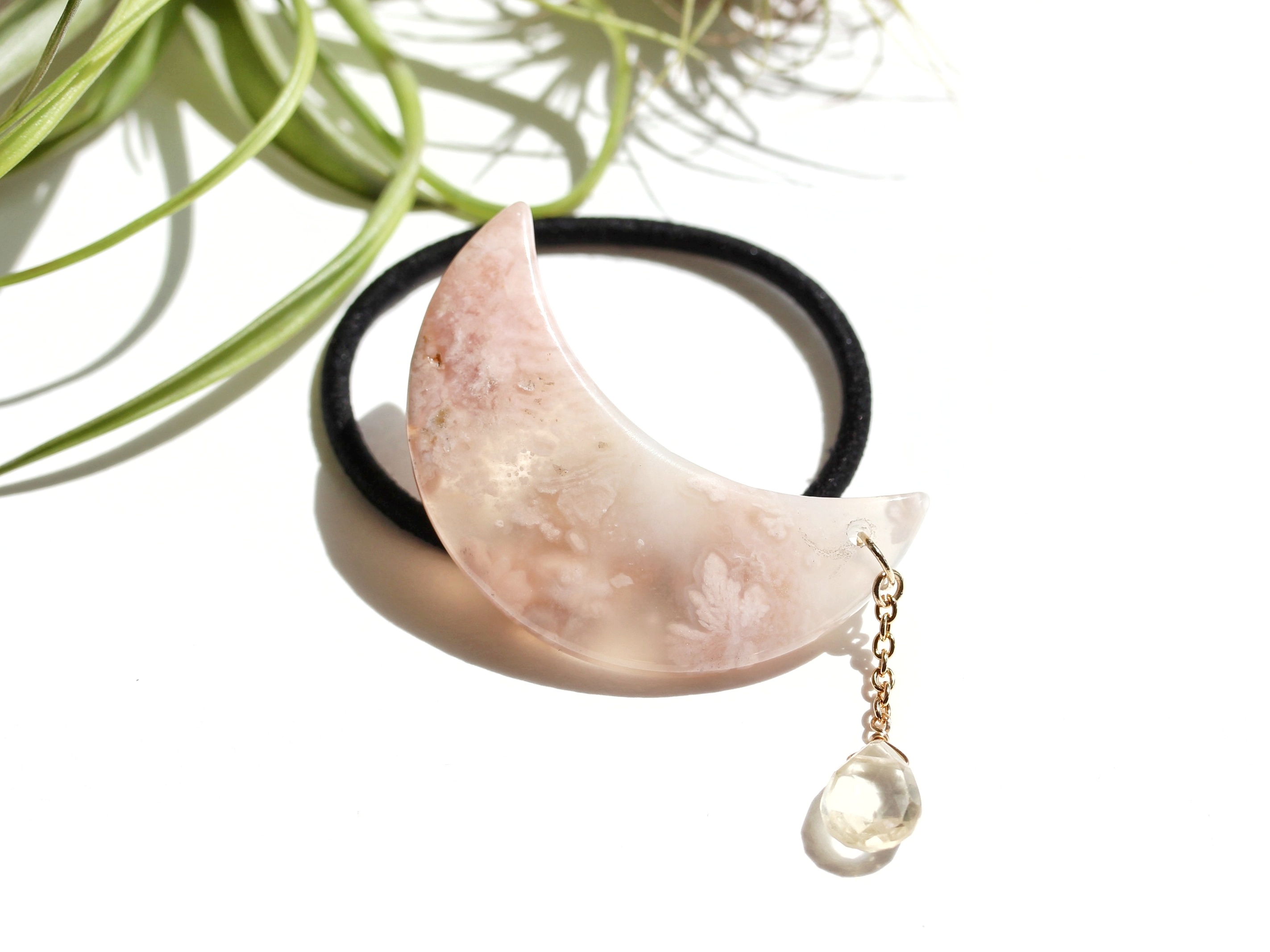 再販＊天然石ヘアゴム【三日月天然アゲート（めのう）】桜 ヘアゴム