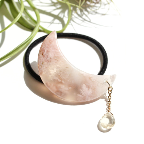 再販＊天然石ヘアゴム【三日月天然アゲート（めのう）】桜 ヘアゴム