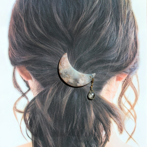 再販＊天然石ヘアゴム【三日月天然アゲート（めのう）】桜 ヘアゴム