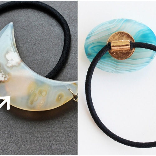 再販＊天然石ヘアゴム【三日月天然アゲート（めのう）】桜 ヘアゴム