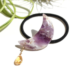 再販＊天然石ヘアゴム【三日月天然アゲート（めのう）】桜 ヘアゴム